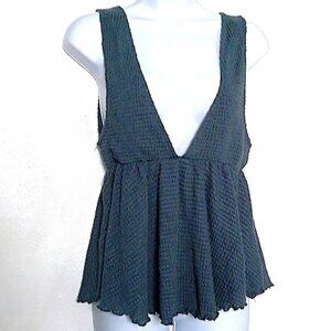 New Anama Plunge Double V Neck Teal Stretch Empire Peplum Babydoll Knit NWT Sz L